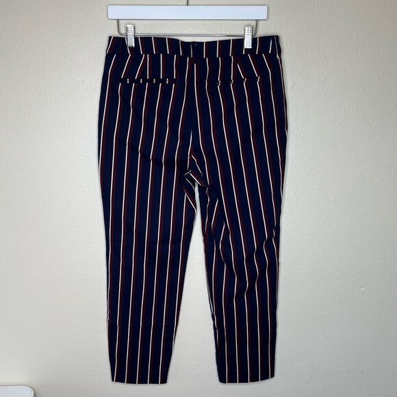 Old Navy Harper Stovepipe Navy Burgundy Stripe Mid Rise Cropped Pants Women 8 - Picture 8 of 14